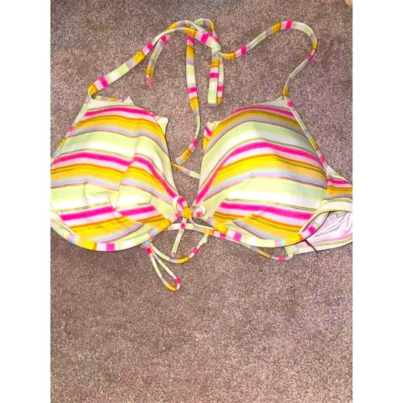 Victoria's Secret Striped String Bikini Top 34DD Multicolor Ruffle Detail - Picture 1 of 13